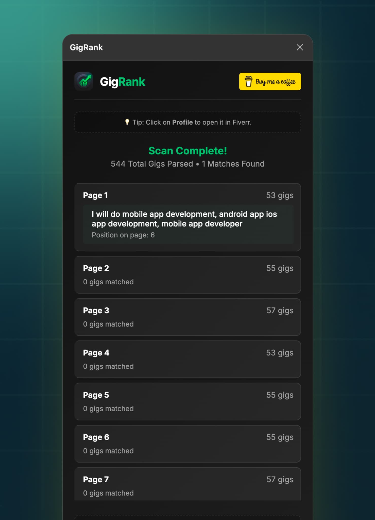 GigRank dashboard