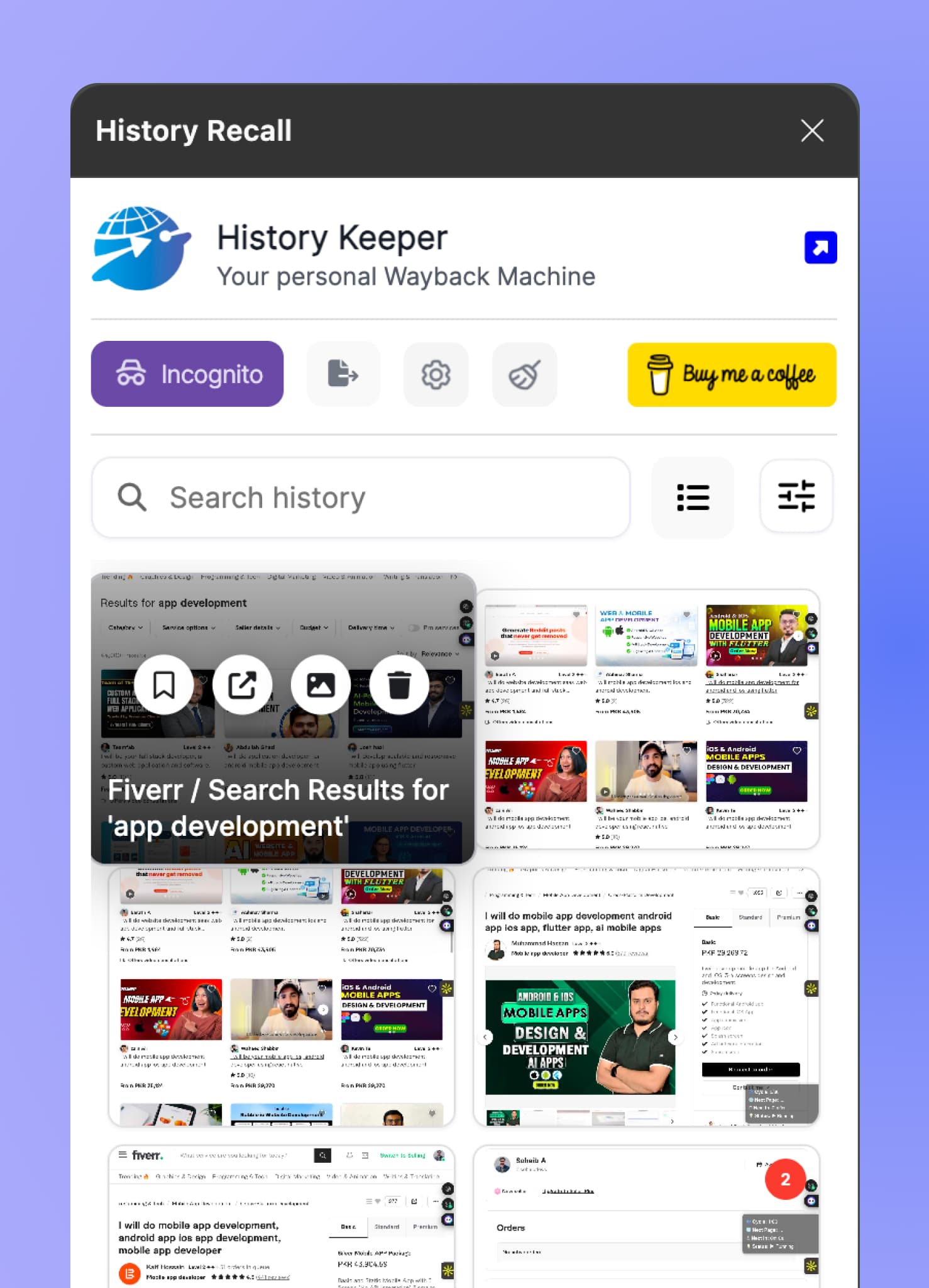 History Recall timeline